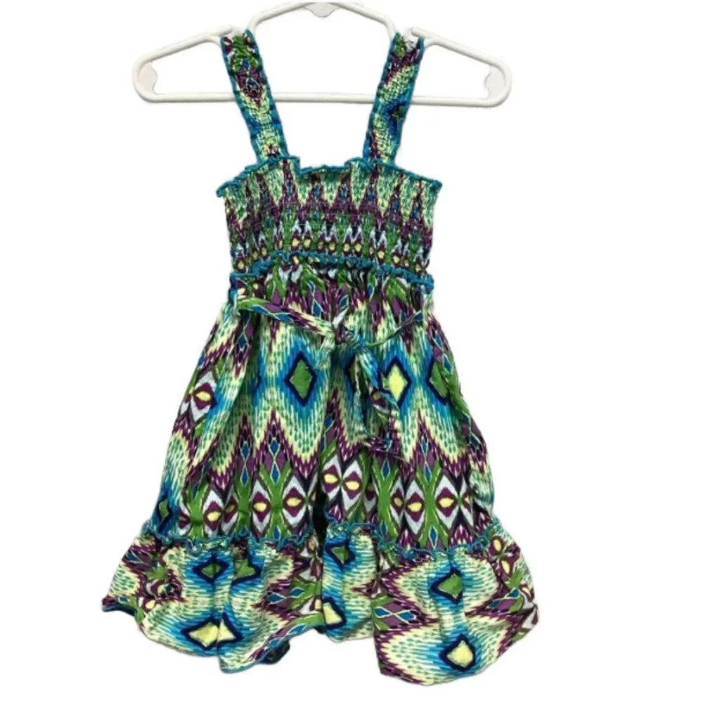Youngland Girls 2T Ruched Strappy 100% Cotton Halter Dress Ribbons Bows Beads